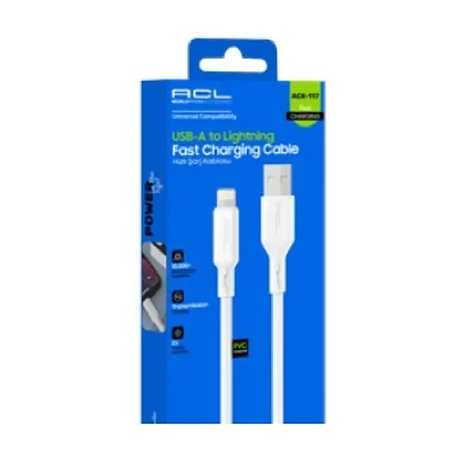 ACK-117 - 3Amper, PVC USB-A to Lightning 1metre Uzunluğunda - Toptan Şarj Kablosu ürün görseli