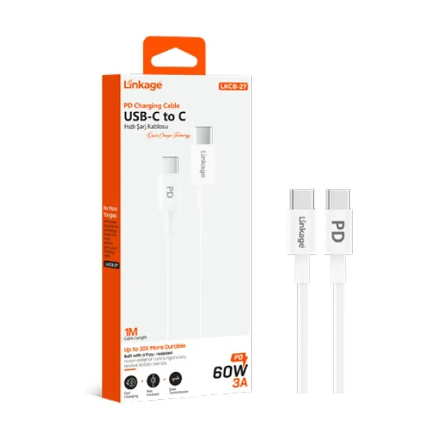 LKCB-27 - 3A, 60Watt USB-C to Type-C 1mt Kablo PD Şarj Kablosu - Toptan Şarj Kablosu ürün görseli