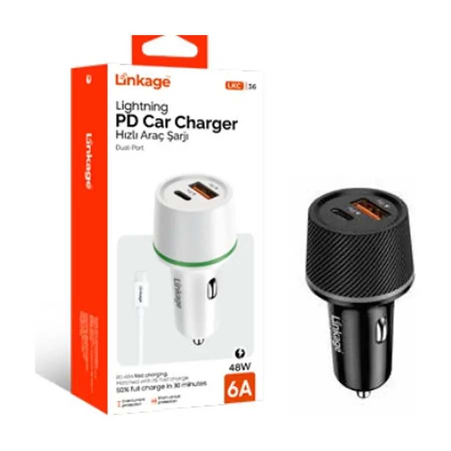 LKC-36 - PD Quick Charge 6A/48W 1XUSB-A+USB-C Araç Şarjı PD Lightning Şarj Kablosu - Toptan Şarj Aleti ürün görseli