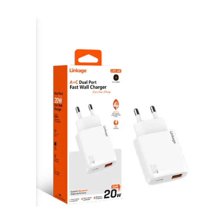 LKC-46 - 20W USB-C + USB-A Dual Port GaN Teknolojili Hızlı Duvar Şarjı - Toptan Şarj Aleti ürün görseli