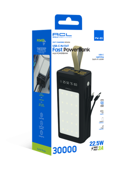 PW-85 - Lcd Göstergeli LED Işıklı Dahili Kablolu 30.000mAh - Toptan Powerbank ürün görseli